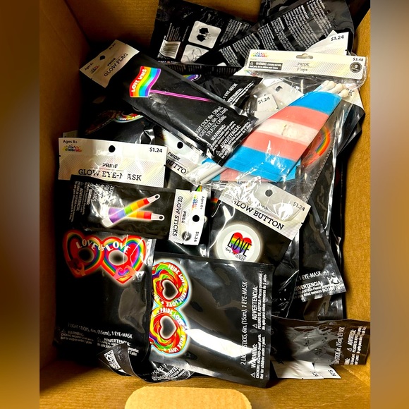 Bundle of Gay PRIDE Glow Masks Button Flags & Sticks Party Supplies LGBTQIA+